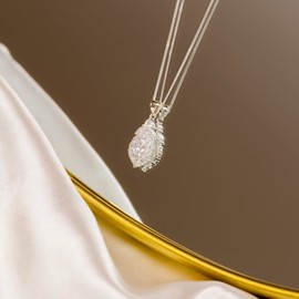 Tuscany Silver White Cubic Zirconia Teardrop Pendant on Curb Chain of 46 cm/18-inch