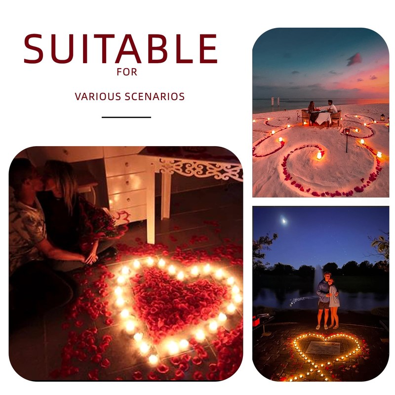 Pyrrhiax 2000PCS Silk Rose Petals with 24 LED Tea Lights