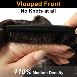 BEEOS 0.08mm Thin Skin Toupee Hair for Men, 8x10 Inch #210 Dark Brown with 10% Grey Hair System for Men 110% Medium Density, Vlooped Natural Hairline Mens Hairpiece