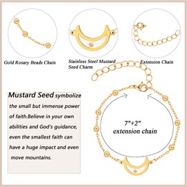 AINILOVE 14K Gold Plated Mountains-Mustard Seed Link Bracelet Catholic Rosary Bracelets Christian Religious Confirmation Gifts for Women Faith of Mustard Seed Jewelry Gifts for Her (Moon Bracelet)