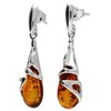 Fancy Cradled Teardrop Baltic Honey Amber Sterling Silver Dangly/Drop Earrings