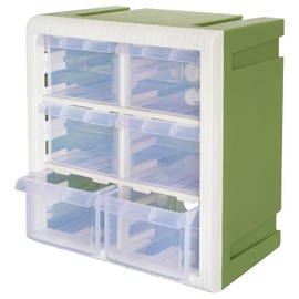 Plastic Storage Bins With 6 Drawers, Green