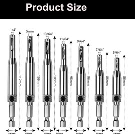 Lyshujli 7Pcs Self Centering Hinge Drill Bit Set, 1/4" Hex Shank VIX Bit, 5/64", 7/64", 9/64", 11/64", 5MM, 13/64", 1/4"