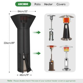 RICHIE Patio Heater Cover, Heavy Duty 420D Oxford Fabric Waterproof Standing Heater Lamp Outdoor Protector Cover Anti Rain UV Dust (226x85x48cm), Black