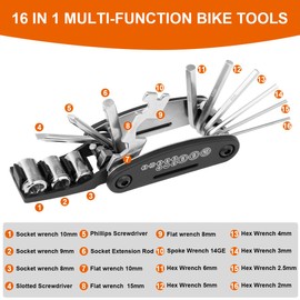 RYACO 16 in 1 Bike Tire Repair Kit with Glue, Bicycle Multi-Function Puncture Tool Set with Patch Kit & Tire Levers Bike Accessories, Bicycle Fix Tire Tool Kit with Saddle Bag for Mountain Road Bikes