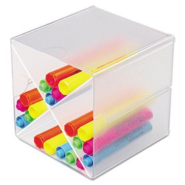 Deflecto 350201 Desk Cube With "X" Dividers, Clear Plastic, 6 X 7-1/5 X 6
