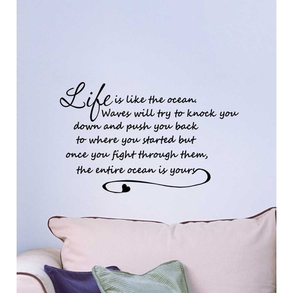 Wall Decal Life is like the ocean waves will try to knock you down and push you back to where you started but once you fight through them, the entire ocean is yours. cute ocean Vinyl Wall Decor Quotes Sayings Inspirational wall Art