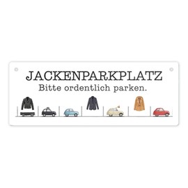 Jackenparkplatz Metallschild - Bitte ordentlich parken Humorvolles Blechschild für Bar oder Kneipe