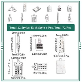 SUNNYCLUE 72Pcs 12 Styles Silver School Charms Study Charm Teacher Stationery Tibetan Alloy Book Pen Back to School Charm Bulk for Jewelry Making Charms Keychain Dangles Earring Necklace DIY Crafts