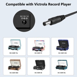BXIZXD 5V Power Cord for Victrola Record Player, Compatible with Victrola VSC-550BT VSC-550BT-BK Vintage 3-Speed (NOT Fit for 6V 9V 12V)