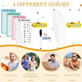 Memo Checklist Boards 4 Pieces Removable Checklist Board with 12 Dry Erase Paper, 2 Whiteboard Markers for Home Travel Learning Planning Schedule Reminder