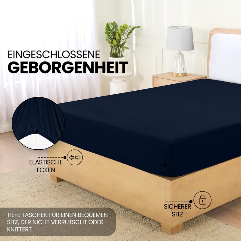 Utopia Bedding, Fitted Sheet, 120 x 200 cm, Navy Blue,