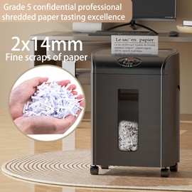 10-Sheet Heavy Duty Cross-Cut Paper and Credit Card Shredder, Shredder for Office, High Security P5 Office Home Use Office Equipment with 4 Casters, Black