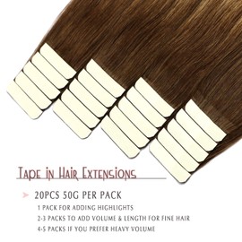 SURNEL 20 inch Tape in Hair Extension Double Drawn Remy Tape in Hair Extensions Human Hair Color 4 Fading To 27 Blonde Highlighted 4 Medium Brown Tape in Hair Extensions 20pcs 50g(#4/27/4-20)