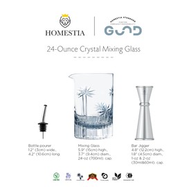 Homestia Cocktail Mixing Glass, 24 oz Weighted Old Fashioned Glass with Jigger Pourer- Crystal Cocktail Stirring Pitcher - Thick and Sturdy Bottom, Mixology Bartender Essentials, Home Bar Tool
