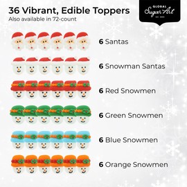 Christmas Cupcake Toppers, Holiday Cake Toppers, Royal Icing Decorations, Cupcake Decorations, Cake Toppers, Holiday, Edible, Cookies and Chocolates, by Global Sugar Art (Santa Snowmen, 36 Count)