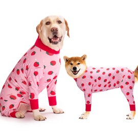 Yeapeeto Dog Onesie, Recovery Suit, for Large and Medium Dogs, Pyjamas, Full Body for Hair Loss, Allergies, Anti-Licking, Wound Protection, Cone Alternative (2XL, Strawberry)