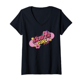 Womens Skateboarding Design for Girls Women Skateboard Skateboarder V-Neck T-Shirt