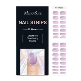 MelodySusie 30PCS Semi Cured Gel Nail Strips (Purple Chrome), Works with Nail lamp, Salon Quality, Long Lasting, Easy to Apply and Remove, Includes 2 Prep Pads, Nail File and Wooden Stick