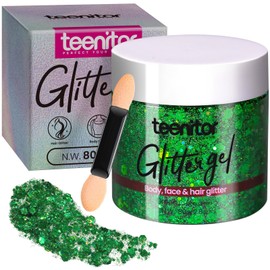 Teenitor Green Body Glitter, Face Glitters, Green Glitter, Body Glitter Gel, Hair Glitter Gel, 80g/2.8oz Holographic Glitter for Face Body Hair, Glitter Makeup for Kids