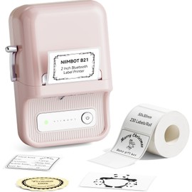 NIIMBOT B21 Label Maker Machine with 1 Roll Free Tape, 20-50mm Width Portable Thermal Printer Vintage Bluetooth Wireless Sticker Maker for Home Office Organization Commercial Use (Pink)