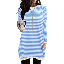 Aoang Womens Tunic Tops to Wear with Leggings Fall Striped Long Sleeve Shirts Blue