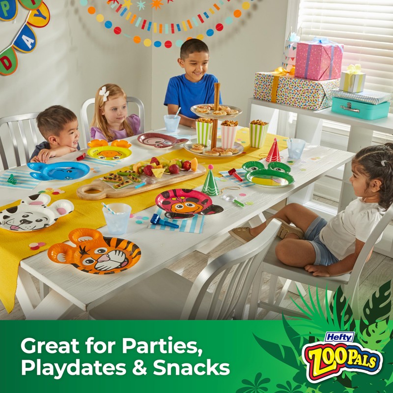 Hefty Zoo Pals Party Edition Paper Plates for Kids, Assorted