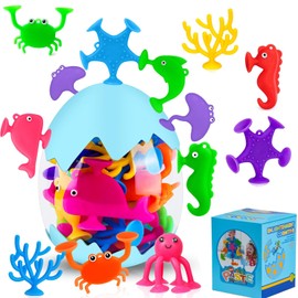 Suction Toys - 18PCS Bath Toys for Kids 3-10, Mold-Free Toddler Bath Toys with No Holes, Ocean Animal Travel Toys for Bathtub, Window, Car & Airplane, Sensory Water Play Party Favor