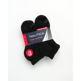 Nautica Mens Quarter Socks - 8 Pack Comfort Stretch Cushioned Moisture-Wicking Athletic Ankle Socks for Men (Sizes: 6-12.5), Size 6-12.5, Black