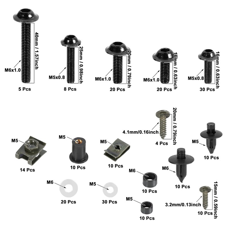 MACHSWON Black 223pcs Motorcycle Windscreen Fairing Bolts Bodywork Screws 1996-2023