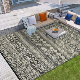 Garvee Outdoor Rug 10' x 20' Waterproof for Patios Clearance, Reversible Outdoor Plastic Straw Camping Rug Carpet, Large Rugs Mats for RV, Camper, Deck, Balcony, Porch, Beach, Picnic,Black & Coffee