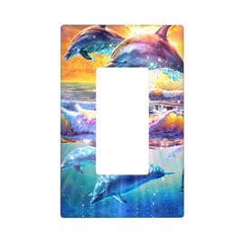 Dolphin Single Rocker Light Switch Cover Decorative 1 Gang Decora Wall Plate GFCI Electrical Outlet Covers Plate for Boy Girl Kids Room Bathroom Bedroom Home Decor