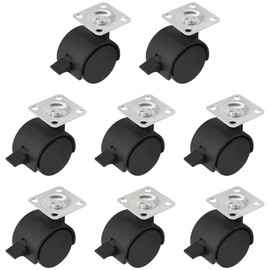 8 PCS Universal Swivel Casters with Brakes – 360° Rotating Castor Wheels for Carts, Shelves, and More (Black, 1 inch)