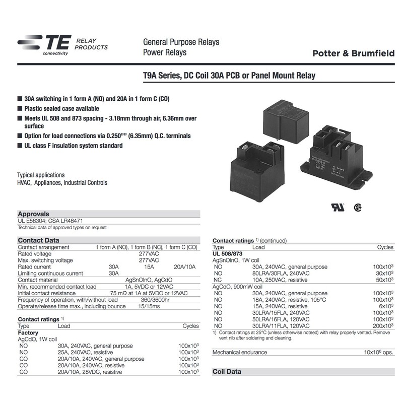 Potter and Brumfield Power Relay for Atwood 93849 Water Heater