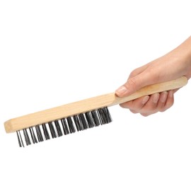 COM-FOUR® 3 x Hand Wire Brush, Steel Brush with Wooden Handle, Wire Brush for Working Metal, Wood and Steel (3 Pieces, Wooden Handle)