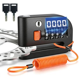 Motorcycle Disc Lock Anti-Theft Wheel Brake Lock, 4-Digit Code, 5ft Reminder Cable with 2 Keys, for Motorcycles Bike Scooter