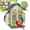 FlowaFoli Bird Feeders for Outdoors, Metal Bird Feeder with Double Suet Cage Weatherproof Metal Roof, 2 in 1 Mixed Seeds Suet Feeder, 4Lbs Large Capacity, Great for Finch、Cardinal、Chickadee（Green）