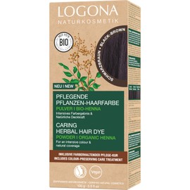 LOGONA Naturkosmetik Nourishing vegetable hair colour, vegan hair colour powder with organic henna for intense colour and shine, plant hair colour in black brown (brown), 1 x 100 g