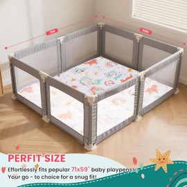 Duwenem Baby Play Mat for Floor,71x59 Inch Soft Padding Crawling Mat for Playpen, Foldable and Machine Washable, Thick for Babies & Toddlers,Rainbow Fox