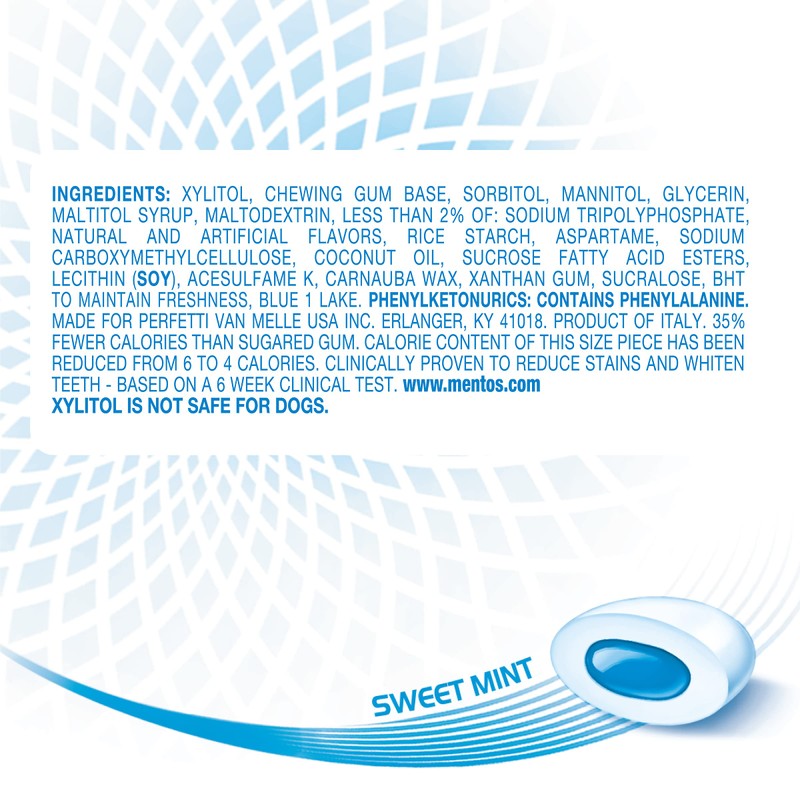 Mentos Pure White Sugar-Free Chewing Gum with Xylitol, Sweet Mint,