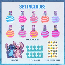 Stitch 10 Piece Swirl Nail Polish Set, Water-Based Peelable with Glittery, Shimmery and Opaque Colors, Ages 3+, By Townley Girl