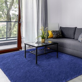 SOANNY Large Area Rugs for Bedroom Living Room, 5x8 ft Solid Soft Fluffy Carpet, Washable Non-Slip Plush Fuzzy Shag Floor Rug for Bedside Home Decor, Navy Blue