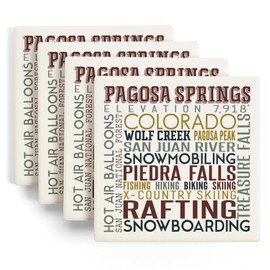 Lantern Press Pagosa Springs, Colorado, Typography (Absorbent Ceramic Coasters Set of 4 Matching Images, Cork Back, Kitchen Table Decor)