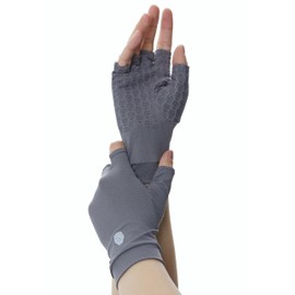 PIQIDIG UPF 50+ Men's Women's SPF Fingerless Sun Protection Mittens Stretch Unisex Silicone Gel Driving Gloves Dark Grey L