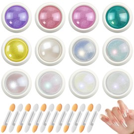 Annickee 12-Farben Chrome Nail Powder Set, Crome Pulver Nägel mit Spiegeleffekt, Metallic Neonail Glassy Pearl Effect Laser Chrome Puder mit 12 Passenden Pinsel, Nagelpuder für Nail Art Dekoration