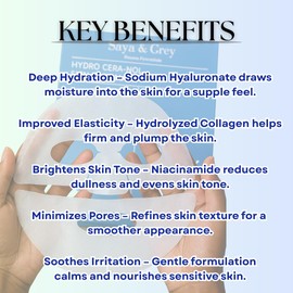 Saya & Grey Hydro Cera-Nol Face Mask, Hydrating and Firming, Pore Minamizing, Over night. 4 Count per pack