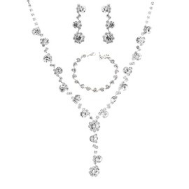 ankbrats Bridal Wedding Jewelry Set, Hypoallergenic Bracelet Necklaces Earrings Rhinestone Necklace Set for Women and Girls, Sterling Silver, Cubic Zirconia