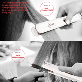 1¼ Inch Titanium Nano Flat Iron, Aima Beauty 2 in 1 Hair Straightener with 3D Floating Ceramic Coating Plates for Healthy Styling & Thin Hair, LCD Temp Display, Dual Voltage, White