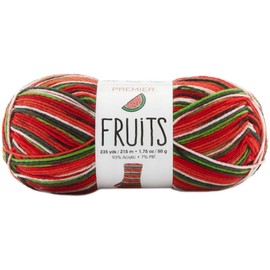 Premier Yarns Fruits Watermelon 2052-01 (3-Skeins - Same Dye Lot) Weight #1 Acrylic Yarn for Crocheting and Knitting - Bundle with 1 Artsiga Crafts Project Bag