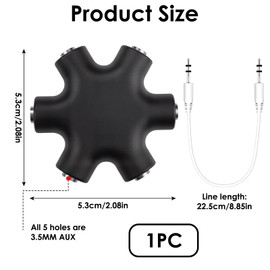 5-Jack Multi Kopfhörer Audio Splitter, Kopfhörer Verteiler mit 3.5mm Anschluss, Verbindet Bis Zu fünf Geräte Gleichzeitig Ideal für Klassenzimmer, Audio-Mixing Kompatibel mit Smartphones Tablets